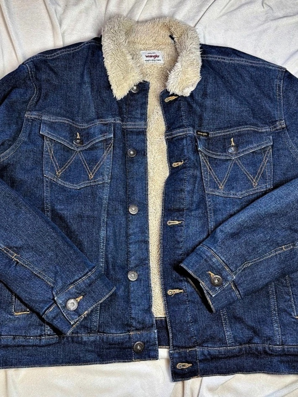 Wrangler Western Sherpa Lined Denim Jacket Blue Large